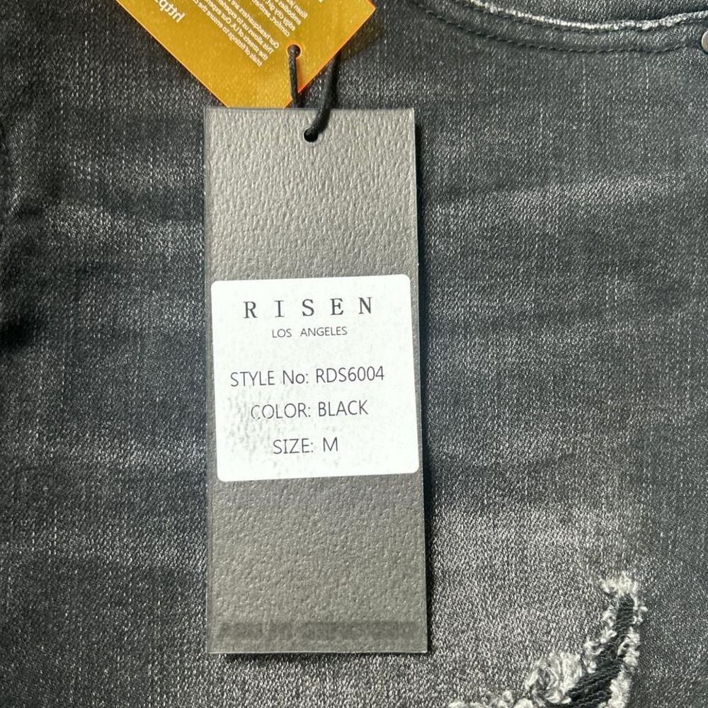 Risen Los Angeles Black distressed ripped denim asymmetrical short Women's M NWT - Picture 5 of 5